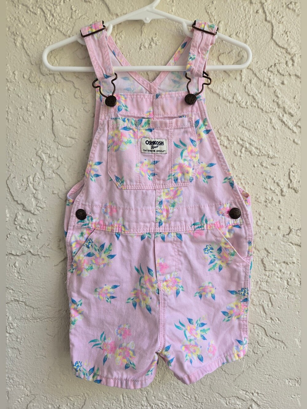 OshKosh B'gosh Pastel Pink Floral Shortall Overalls Size 4T